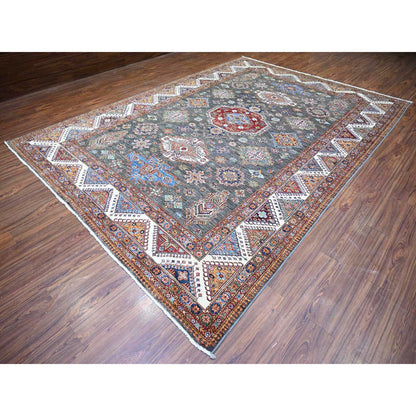 Kazak Wool Hand Knotted Rug Grey Ivory 9.1X12.11 -O074622