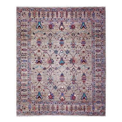 Oushak And Peshawar Wool Hand Knotted Rug Grey Gray 7.9X9.6 -O074624