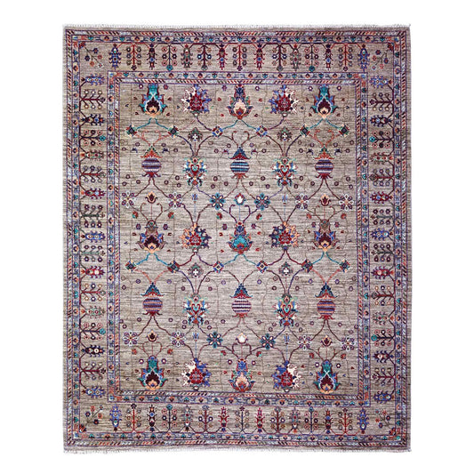 Oushak And Peshawar Wool Hand Knotted Rug Grey Gray 7.9X9.6 -O074624
