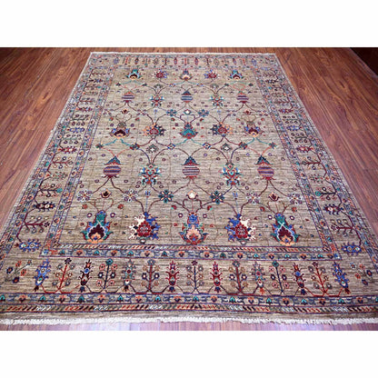 Oushak And Peshawar Wool Hand Knotted Rug Grey Gray 7.9X9.6 -O074624