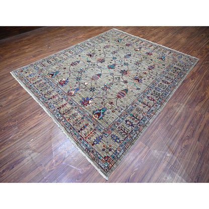 Oushak And Peshawar Wool Hand Knotted Rug Grey Gray 7.9X9.6 -O074624