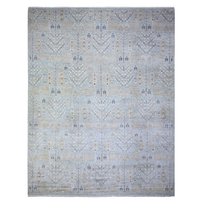 Tribal & Geometric Wool Hand Knotted Rug Blue No Border 11.9X15.0 -O074627