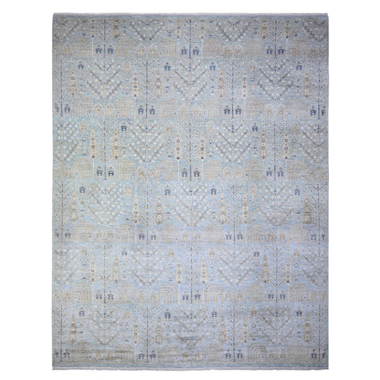 Tribal & Geometric Wool Hand Knotted Rug Blue No Border 11.9X15.0 -O074627