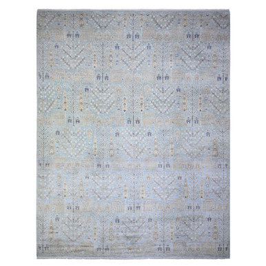 Tribal & Geometric Wool Hand Knotted Rug Blue No Border 11.9X15.0 -O074627