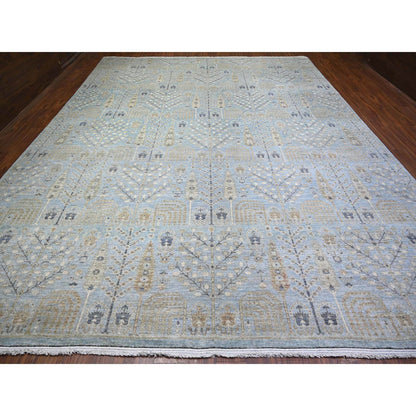 Tribal & Geometric Wool Hand Knotted Rug Blue No Border 11.9X15.0 -O074627