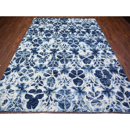 Modern and Contemporary Wool Hand Knotted Rug Blue No Border 7.10X10.2 -O074630