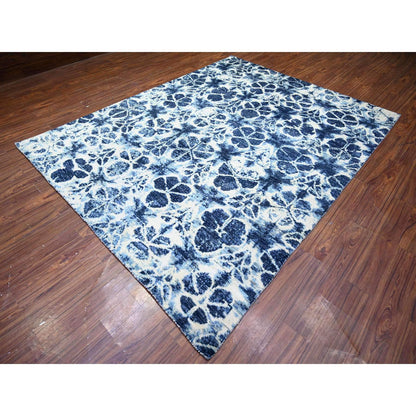 Modern and Contemporary Wool Hand Knotted Rug Blue No Border 7.10X10.2 -O074630