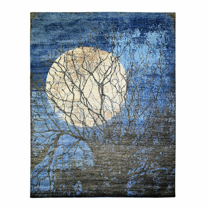 Modern and Contemporary Wool Hand Knotted Rug Blue No Border 7.10X10.0 -O074631