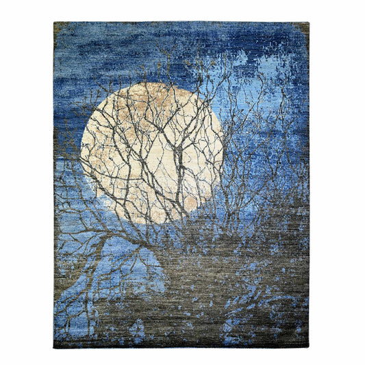 Modern and Contemporary Wool Hand Knotted Rug Blue No Border 7.10X10.0 -O074631