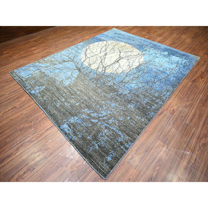 Modern and Contemporary Wool Hand Knotted Rug Blue No Border 7.10X10.0 -O074631