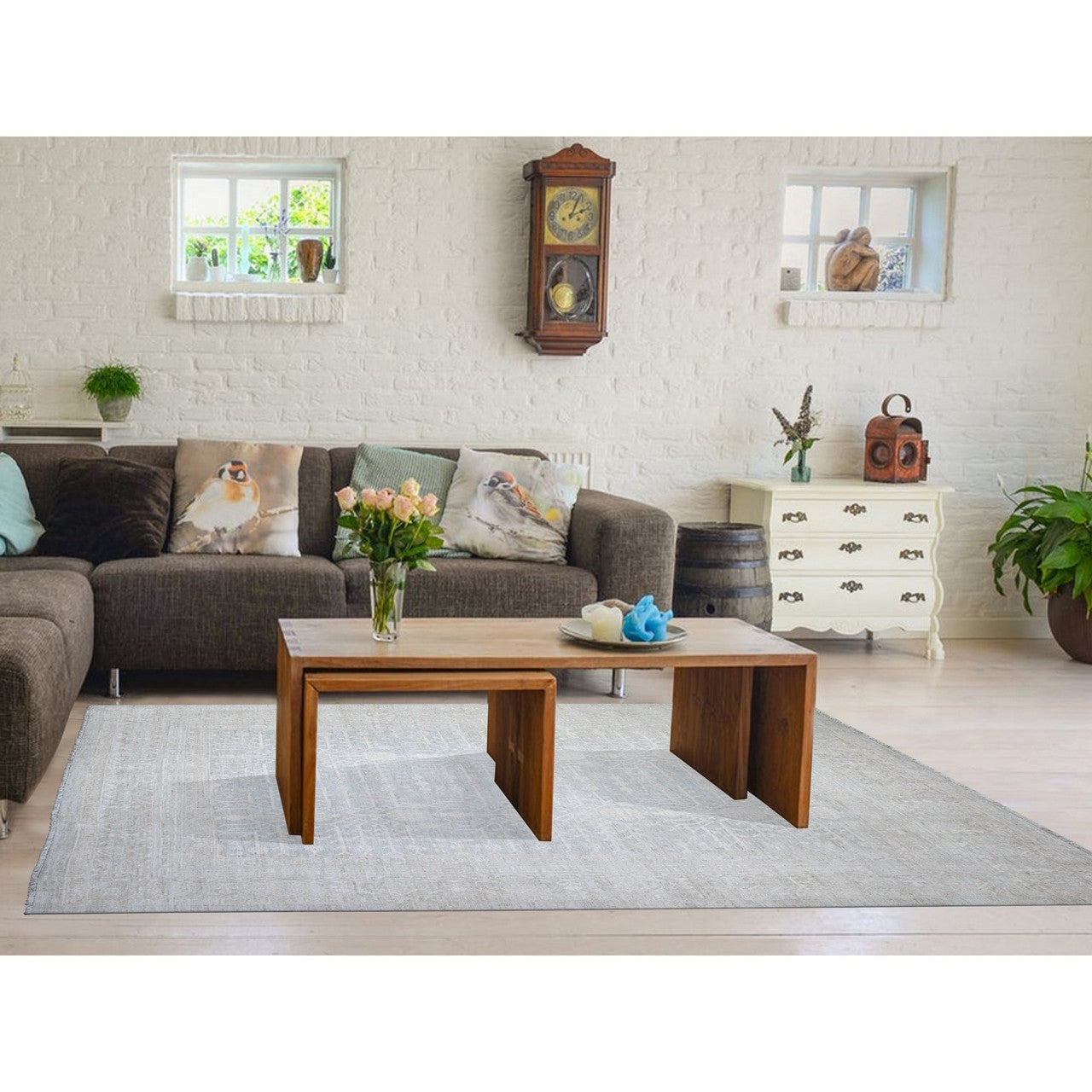Gray 7'11" x 9'10" Khotan and Samarkand Hand knotted Wool Rug - Sku: O074640