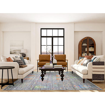Transitional Wool Hand Knotted Rug Grey No Border 7.11X9.5 -O074644