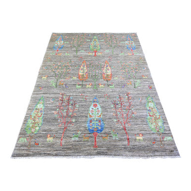 Oushak And Peshawar Wool Hand Knotted Rug Grey Blue 5.0X6.8 -O074646