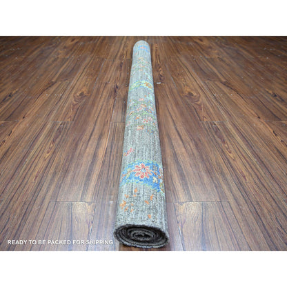 Oushak And Peshawar Wool Hand Knotted Rug Grey Blue 5.0X6.8 -O074646