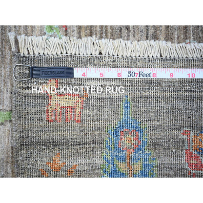 Oushak And Peshawar Wool Hand Knotted Rug Grey Blue 5.0X6.8 -O074646