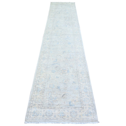 Oushak And Peshawar Wool Hand Knotted Rug Grey Ivory 2.6X12.2 -O074647