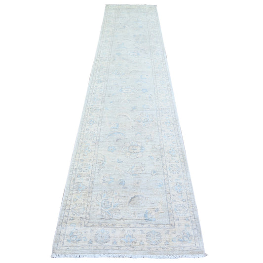 Oushak And Peshawar Wool Hand Knotted Rug Grey Ivory 2.6X12.2 -O074647