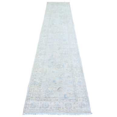 Oushak And Peshawar Wool Hand Knotted Rug Grey Ivory 2.6X12.2 -O074647