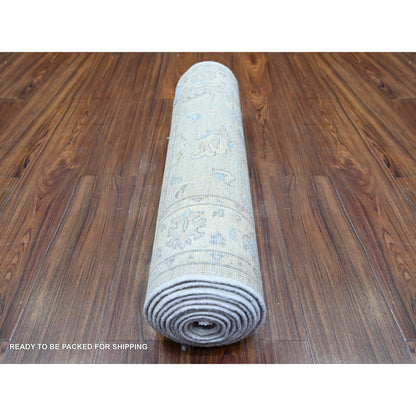 Oushak And Peshawar Wool Hand Knotted Rug Grey Ivory 2.6X12.2 -O074647