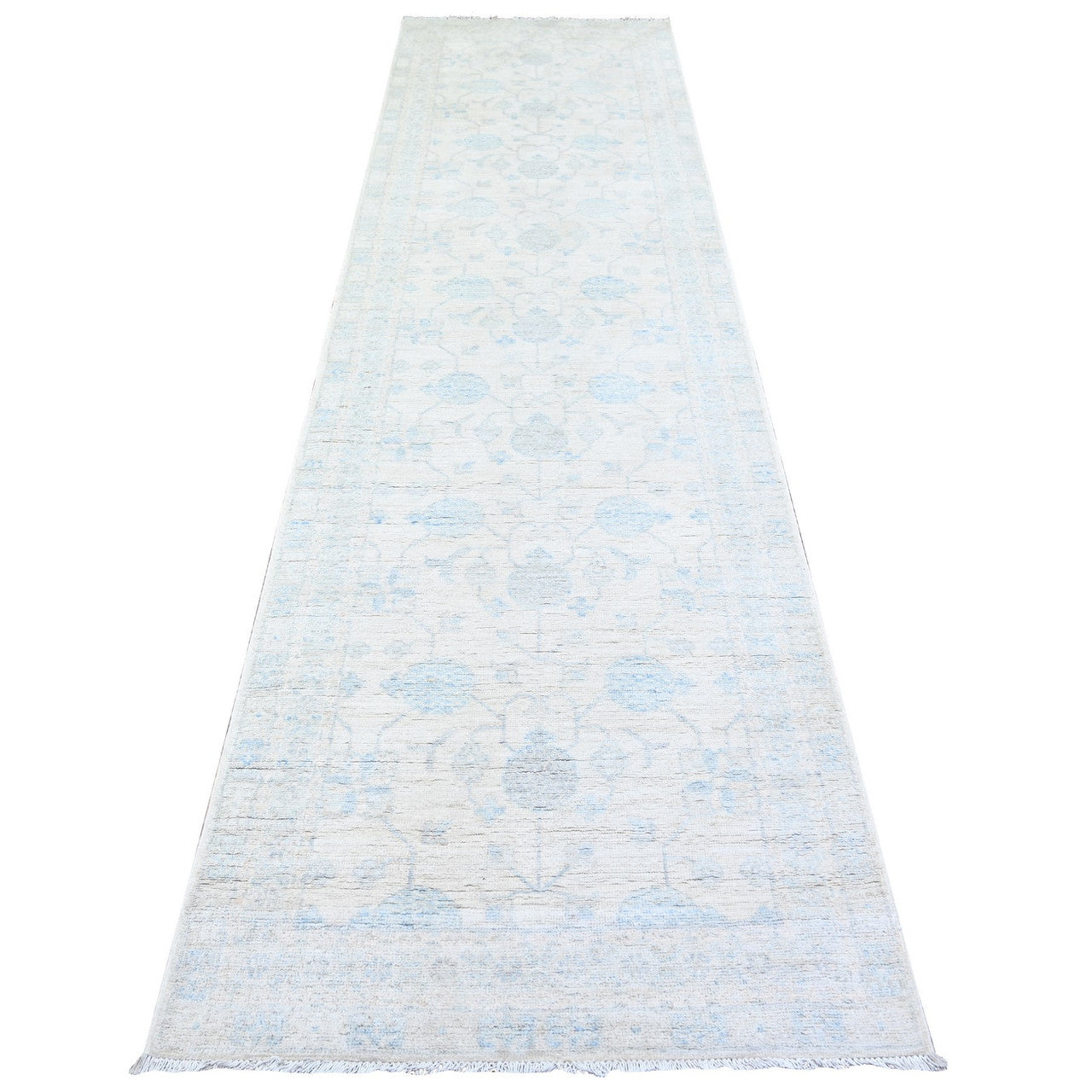 Ivory 3'1" x 11'7" Oushak And Peshawar Hand knotted Wool Rug - Sku: O074649