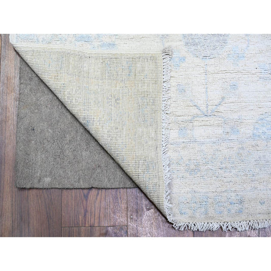 Oushak And Peshawar Wool Hand Knotted Rug Ivory Ivory 3.1X11.7 -O074649