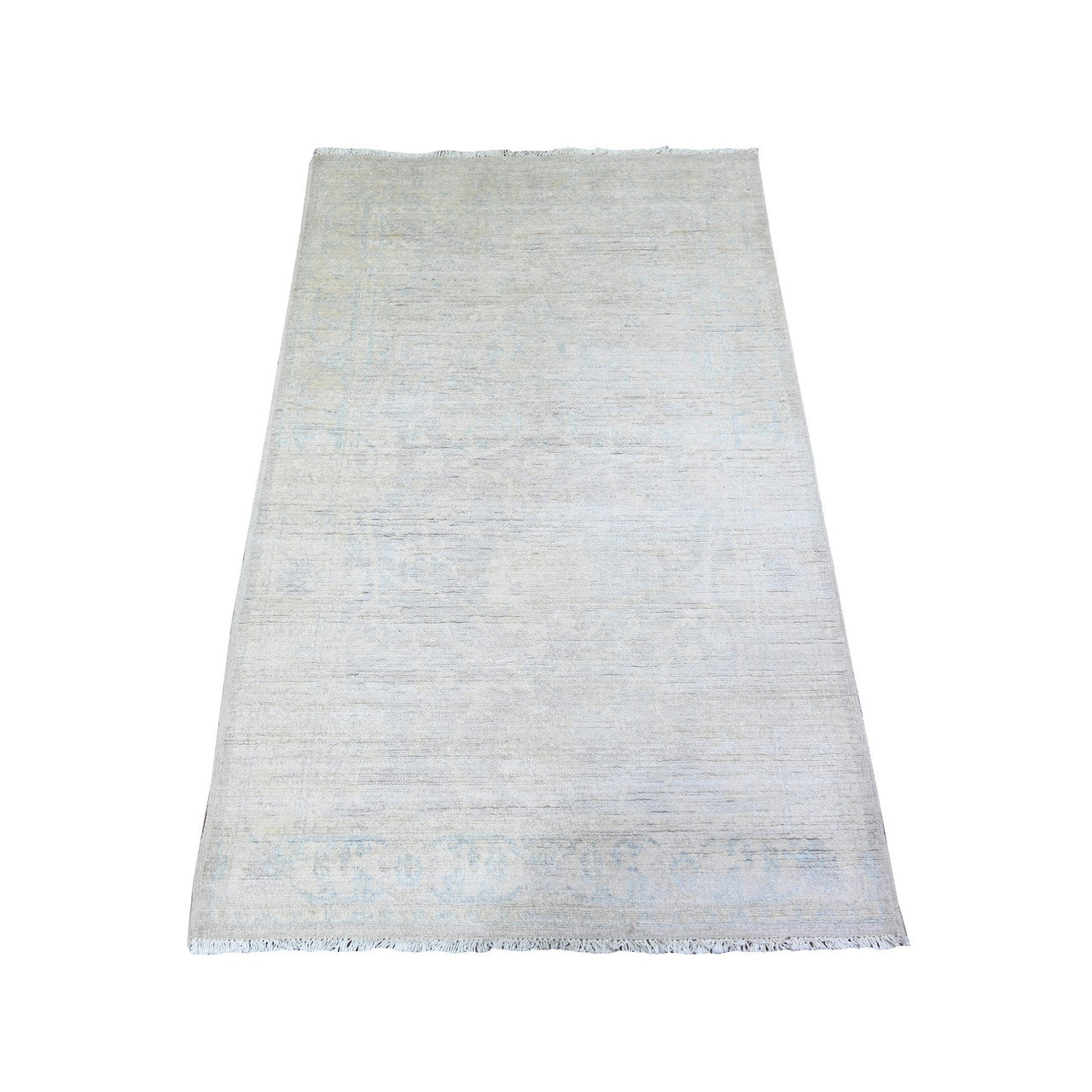 Oushak And Peshawar Wool Hand Knotted Rug Ivory Blue 3.0X4.10 -O074651