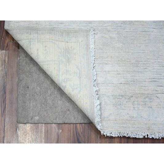 Oushak And Peshawar Wool Hand Knotted Rug Ivory Blue 3.0X4.10 -O074651