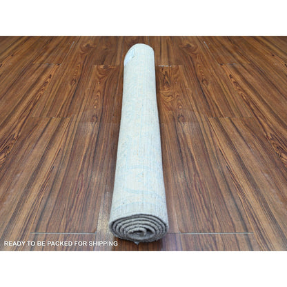 Oushak And Peshawar Wool Hand Knotted Rug Ivory Blue 3.0X4.10 -O074651
