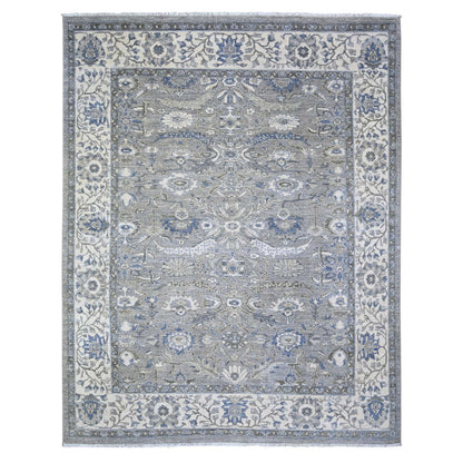 Heriz Wool Hand Knotted Rug Grey Delicate White 7.10X9.9 -O074679