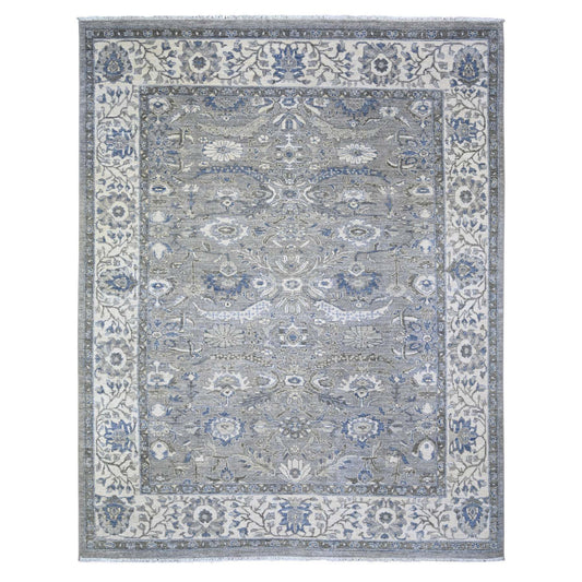 Heriz Wool Hand Knotted Rug Grey Delicate White 7.10X9.9 -O074679