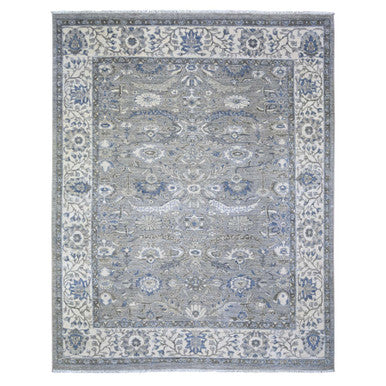 Heriz Wool Hand Knotted Rug Grey Delicate White 7.10X9.9 -O074679