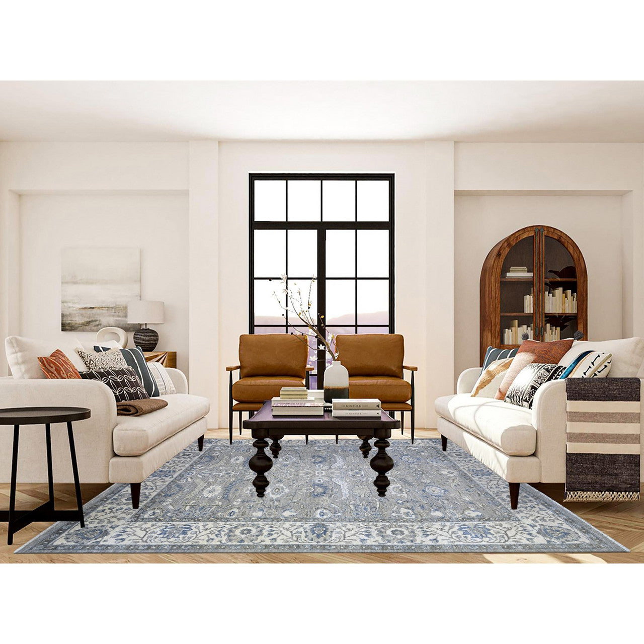 Gray 7'10" x 9'9" Heriz Delicate Hand knotted Wool Rug -O074679