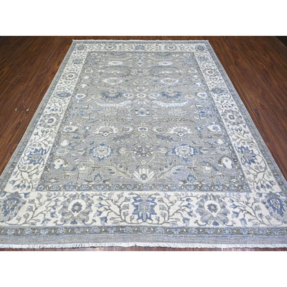 Heriz Wool Hand Knotted Rug Grey Delicate White 7.10X9.9 -O074679