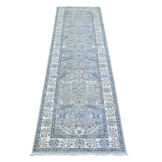 Heriz Wool Hand Knotted Rug Grey Ivory 2.6X7.8 -O074680