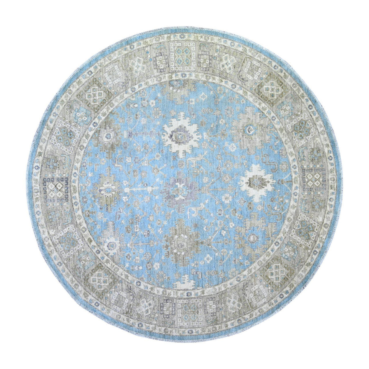 Oushak And Peshawar Wool Hand Knotted Rug Blue Gray 7.10X8.0 -O074681
