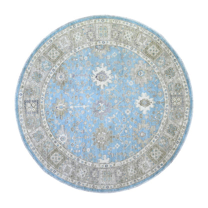 Oushak And Peshawar Wool Hand Knotted Rug Blue Gray 7.10X8.0 -O074681