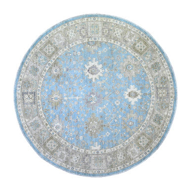 Oushak And Peshawar Wool Hand Knotted Rug Blue Gray 7.10X8.0 -O074681