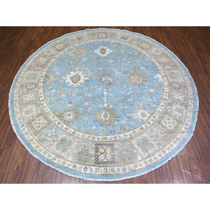 Oushak And Peshawar Wool Hand Knotted Rug Blue Gray 7.10X8.0 -O074681