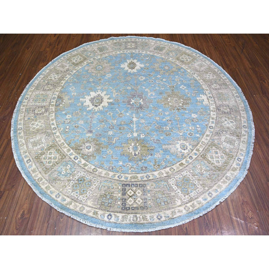 Oushak And Peshawar Wool Hand Knotted Rug Blue Gray 7.10X8.0 -O074681