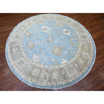 Oushak And Peshawar Wool Hand Knotted Rug Blue Gray 7.10X8.0 -O074681