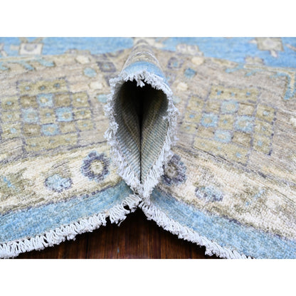 Oushak And Peshawar Wool Hand Knotted Rug Blue Gray 7.10X8.0 -O074681