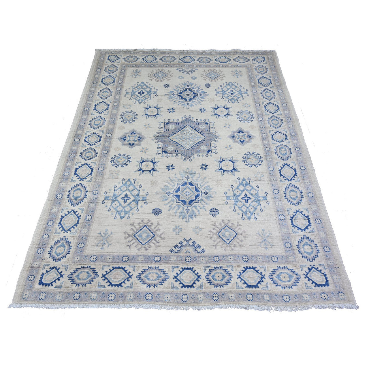 Ivory 5'1" x 6'6" Kazak Hand knotted Wool Rug - Sku: O074685