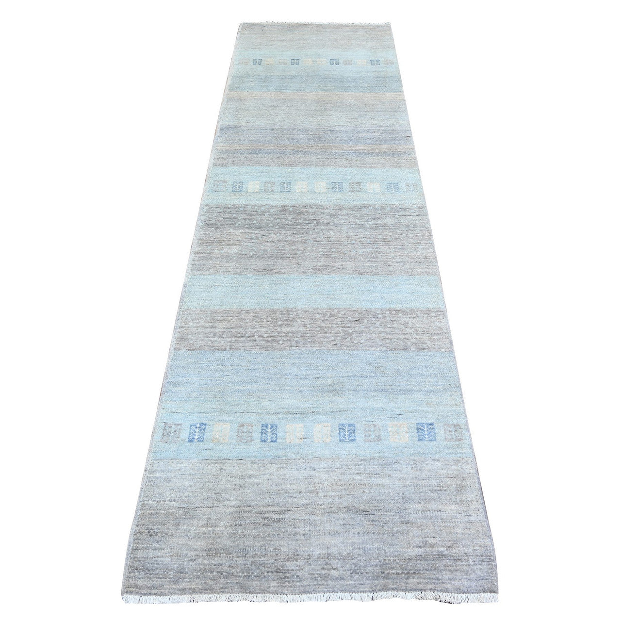 Gray 2'8" x 9'5" Tribal & Geometric Hand knotted Wool Rug - Sku: O074688