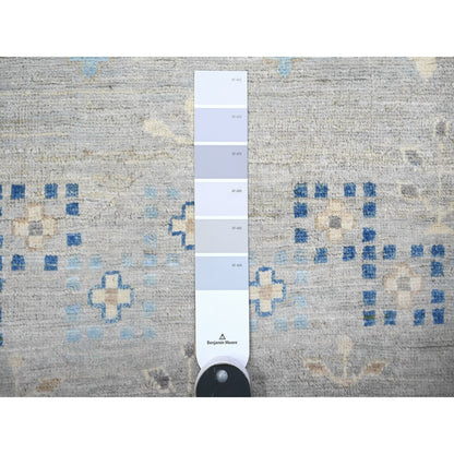 Tribal & Geometric Wool Hand Knotted Rug Grey Royal Blue 2.9X9.11 -O074689