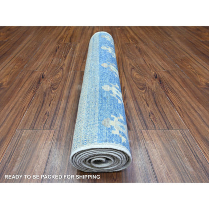 Tribal & Geometric Wool Hand Knotted Rug Grey Royal Blue 2.9X9.11 -O074689