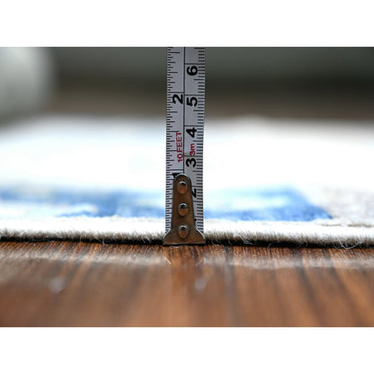 Tribal & Geometric Wool Hand Knotted Rug Grey Royal Blue 2.9X9.11 -O074689