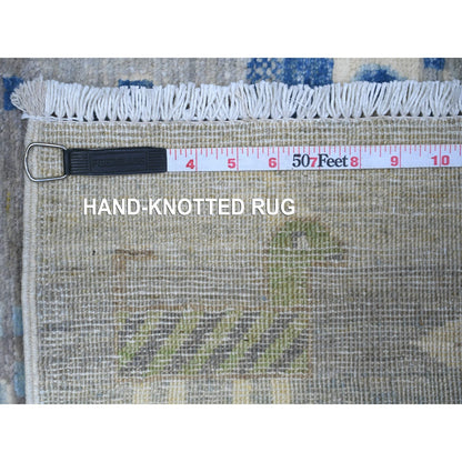 Tribal & Geometric Wool Hand Knotted Rug Grey Royal Blue 2.9X9.11 -O074689