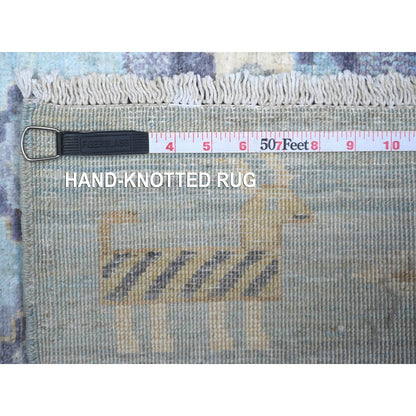 Tribal & Geometric Wool Hand Knotted Rug Blue Light Blue 2.8X10.11 -O074690