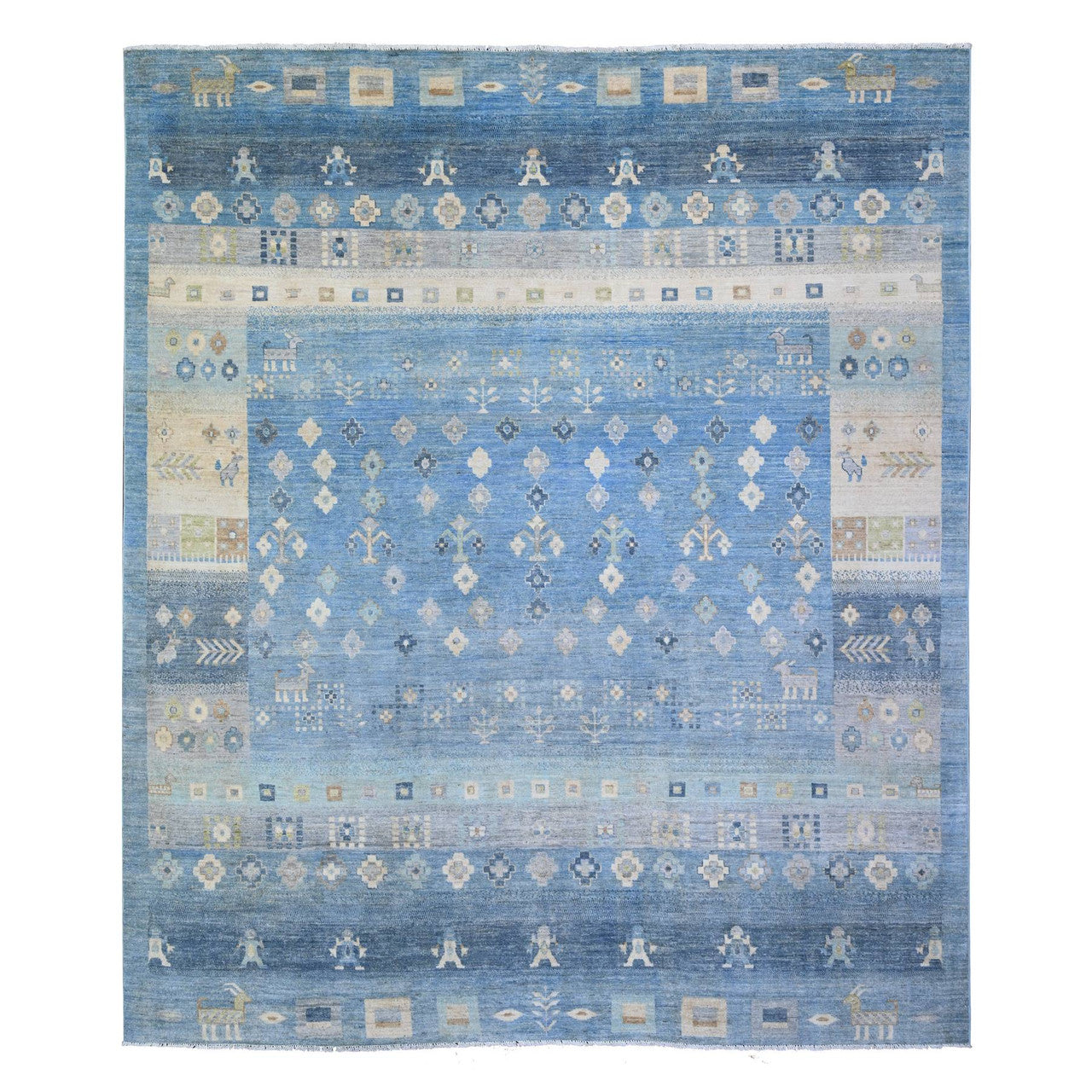 Blue 8'2" x 9'7" Tribal & Geometric Hand knotted Wool Rug - Sku: O074691