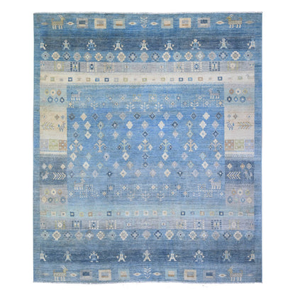 Tribal & Geometric Wool Hand Knotted Rug Blue Light Blue 8.2X9.7 -O074691